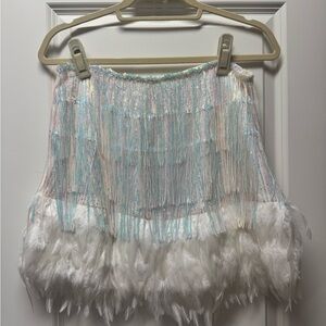 Elegant White Feathered Skirt